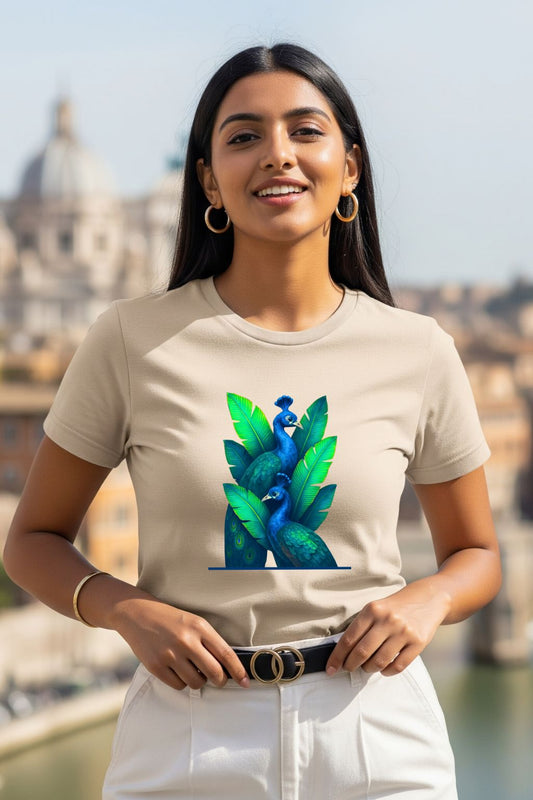 Neon Peacock & Banana Leaves T-Shirt | Desi Glow