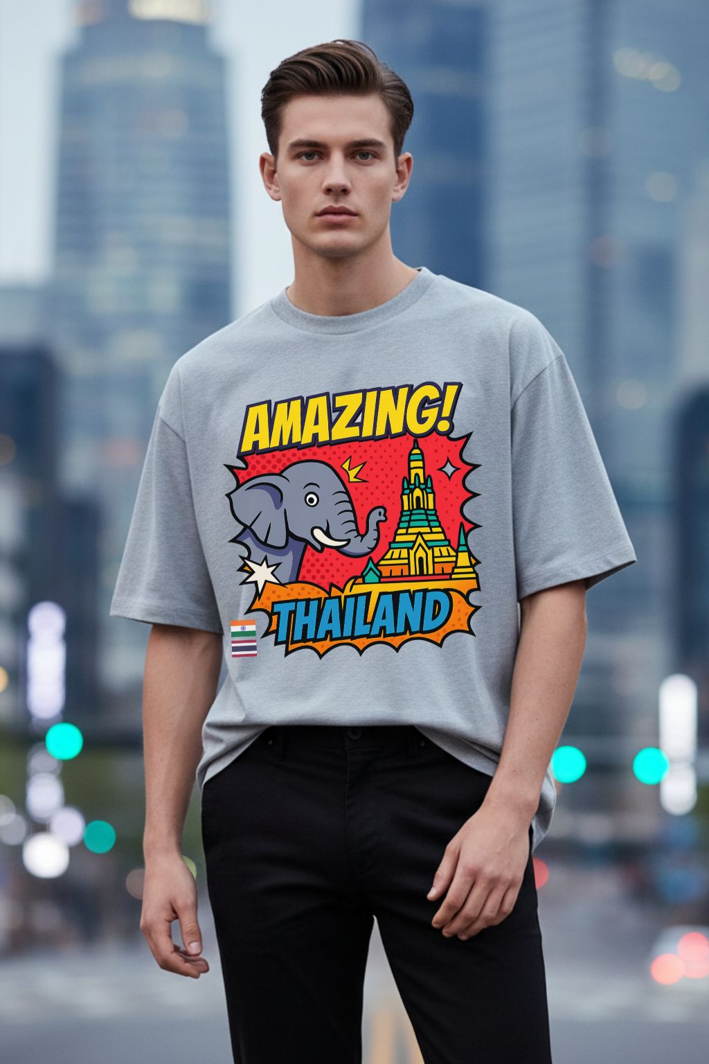 Amazing_Thailand_Pop_Art_Grey_Melange_Overszied_T-shirt