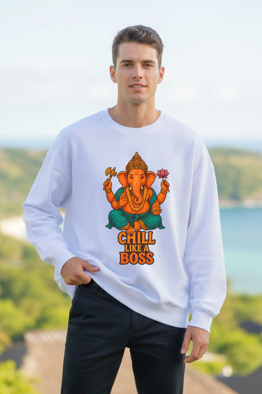 Ganesha_Chill_Boss_White_Oversized_Sweatshirt