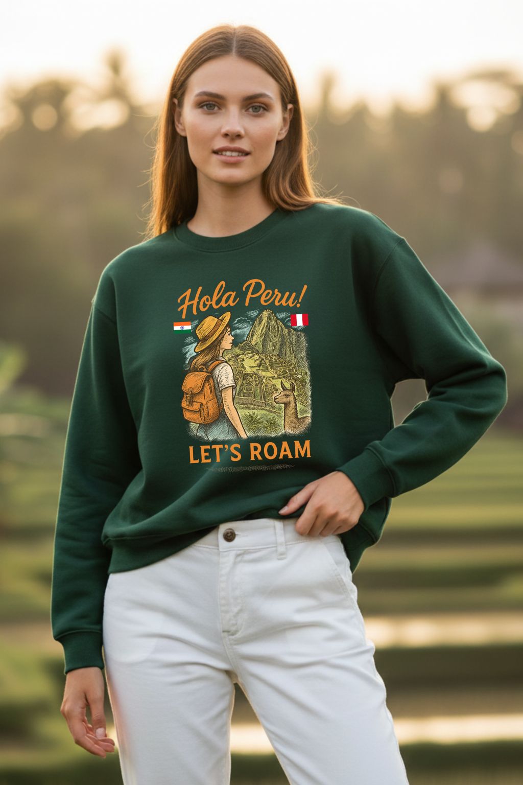Peru_Machu_Picchu_Bottle_Green_Oversized_Sweatshirt